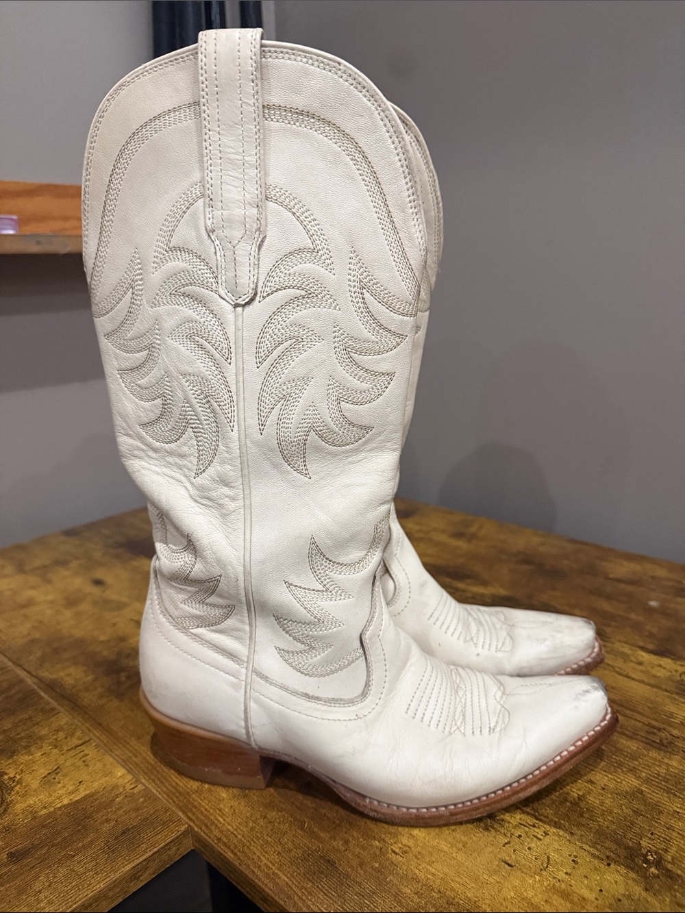 Tecovas Cream Leather Western Heeled Boots
